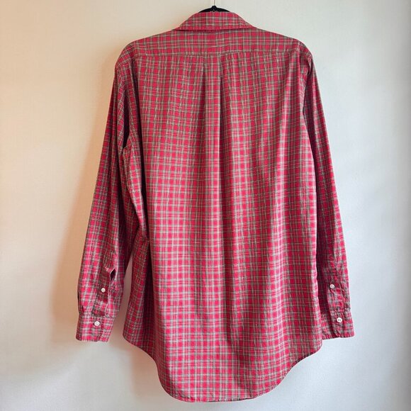 Ralph Lauren Mens Long Sleeve Button Down Size Medium M Plaid Oxford Red Green - Picture 2 of 5